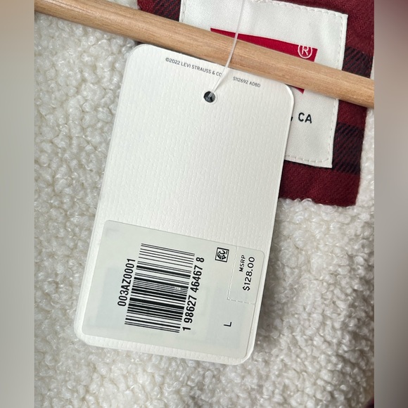 Levi's Francico Sherpa Flannel hooded shirt jacket red NEW large - Picture 15 of 15